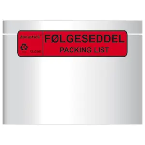 Følgeseddellomme 230 x 165, C5 Følgeseddel/Packing List